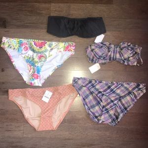 Lot of 3 J.Crew bikini bottoms and 2 tops
